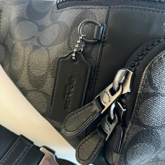 COACH League Belt Bag In Signature Print, Black Leather, Unisex - Picture 6 of 14